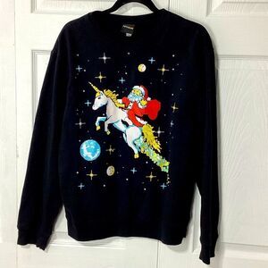 Santa Unicorn Ugly Christmas Sweatshirt Fifth Sun Brand Black L